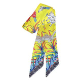 Elegant Twill Silk Ribbon Scarf – Elephant Print Long Hair & Bag Accessory