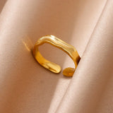 Minimalist Geometric Stainless Steel Ring – Elegant Gold-Tone Adjustable Band