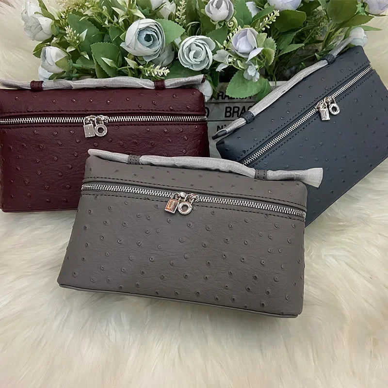Premium Cowhide Ostrich Leather Crossbody Bag – Multi-Functional & Stylish