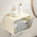 Caja de almacenamiento para toallas faciales y artículos de tocador montada en la pared: organizador de baño sin taladros