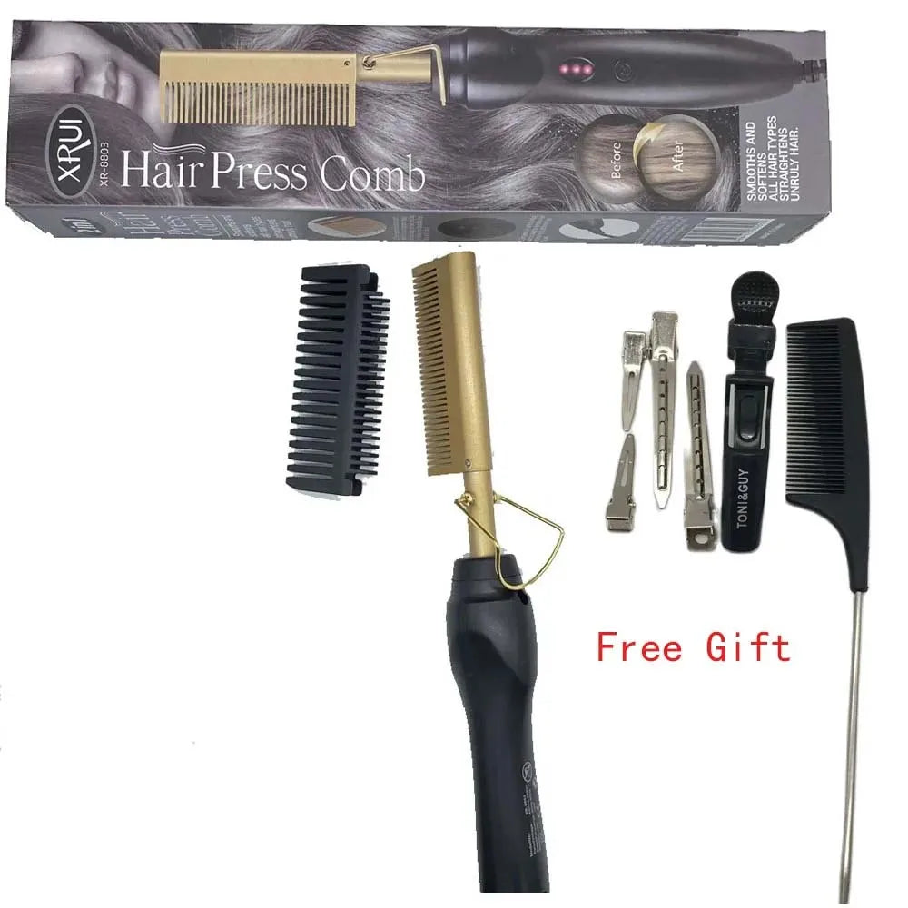 2-in-1 Electric Hot Comb & Hair Straightener - Adjustable Temperature Styling Tool for Wet & Dry Hair