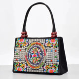 Floral Embroidered Canvas Handbag – Stylish Zipper Tote for Women