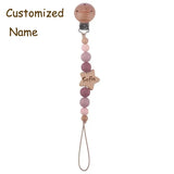 Clip para chupete de bebé personalizado: colgante de mordedor con cuentas de madera y silicona con nombre personalizado
