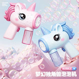 Unicorn Bubble Gun for Kids - Automatic Bubble Blower with LED Lights & 360° Leak-Proof Design