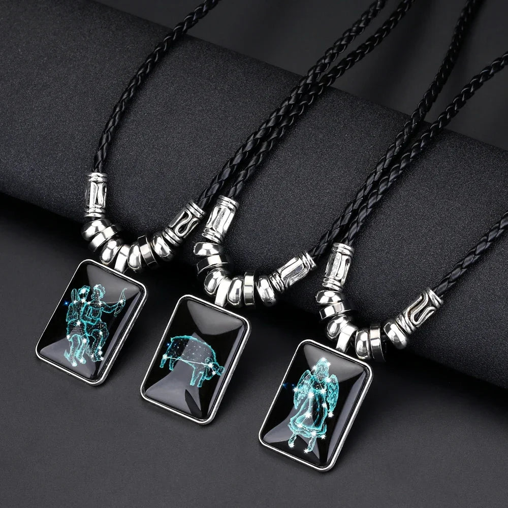 Trendy Geometric Glass Pendant Necklace for Women – Zinc Alloy & Leather Design