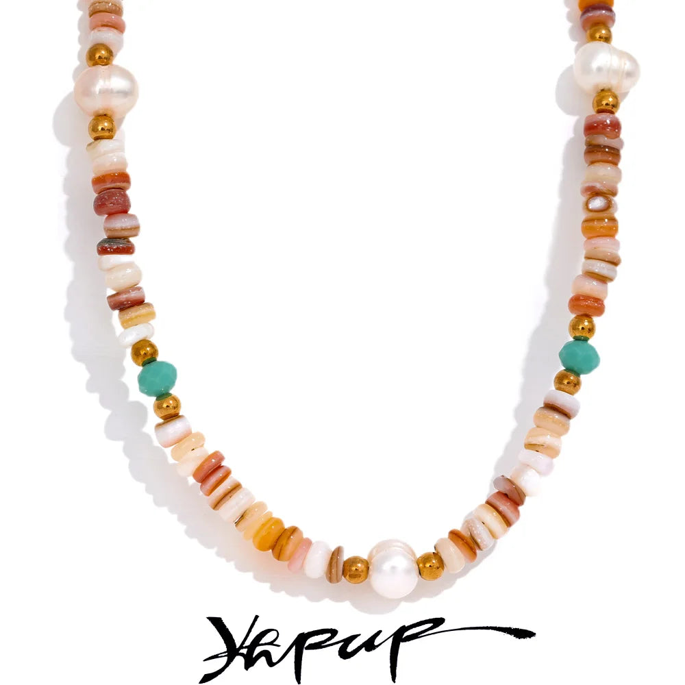 Trendy Gold-Plated Geometric Stone Chain Necklace for Women