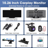 10.26" Touchscreen Car Multimedia Player with Wireless CarPlay, Android Auto, GPS & Dual Dash Cam
