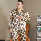Men’s Luxury Plaid Pajama Set - Full Sleeve, Elastic Waist, Cool Ice Silk Satin Sleepwear for Spring & Summer