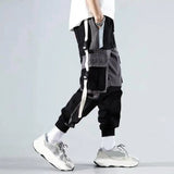 Men’s Multi-Pocket Cargo Pants – Color Block, Elastic Waist, Hip Hop Streetwear for Fall & Winter