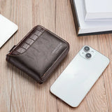 Men’s PU Leather Zipper Wallet – Short Business Style with Card, Coin & Note Compartments