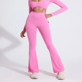 High-Waisted Scrunch Yoga Pants for Women – Flared, Seamless with Utility Pockets, Full Length