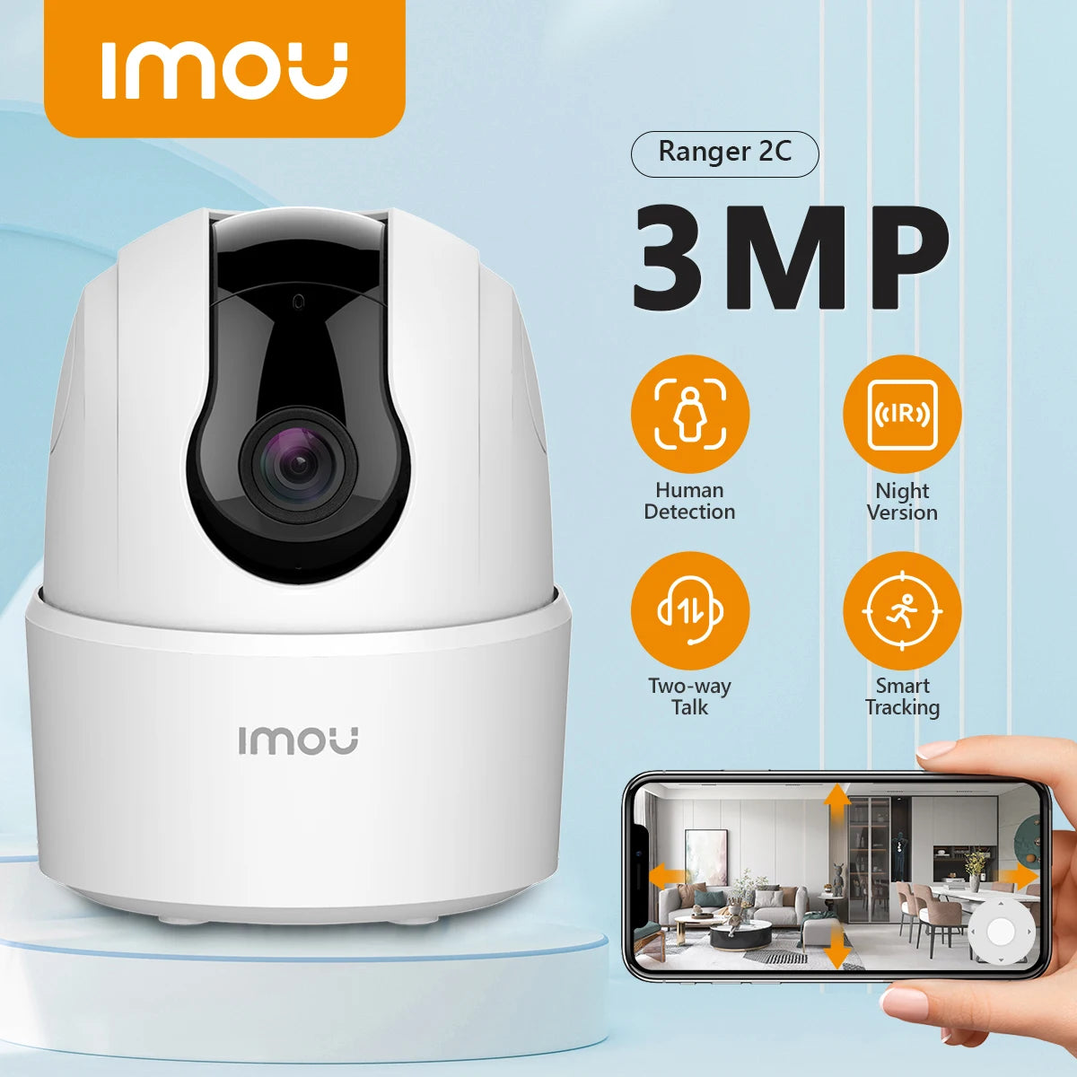 IMOU Ranger 2C 3MP WiFi Security Camera – 360° Smart Indoor Surveillance with Human Detection & Night Vision