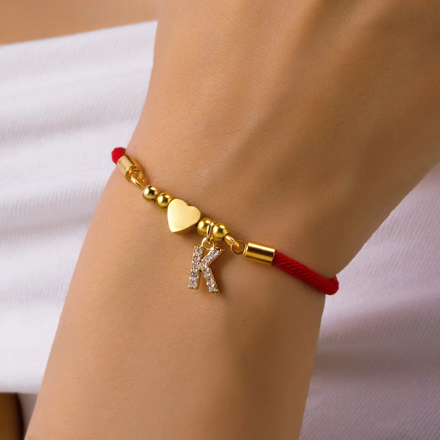 Trendy Stainless Steel Letter Charm Bracelet – Adjustable Cotton Rope Chain for Women