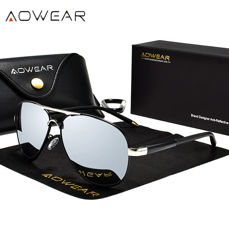 Gafas de sol de piloto AOWEAR para hombre: gafas de sol de piloto polarizadas HD