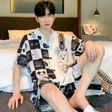 Men’s Long Sleeve Cartoon Pajama Set with Elastic Waist – Comfortable Loungewear for All Seasons
