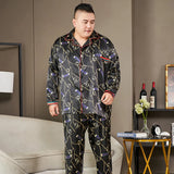Men’s Luxury Plaid Pajama Set - Full Sleeve, Elastic Waist, Cool Ice Silk Satin Sleepwear for Spring & Summer