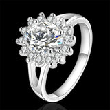925 Sterling Silver Crystal Flower Ring for Women – Elegant Wedding & Party Jewelry