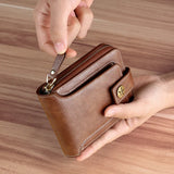 Vintage RFID-Blocking Leather Wallet for Men – Slim Zipper Clutch with Card Slots
