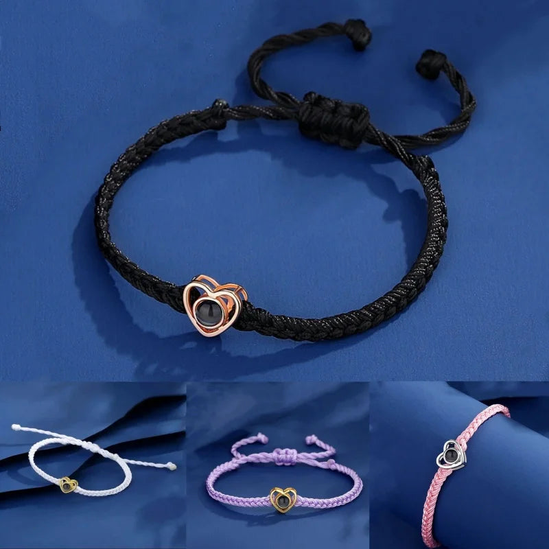 Custom Heart Photo Bracelet – Personalized Rope Chain Jewelry for Women