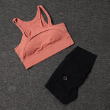 Women's High-Waist Yoga Shorts Set with Sports Bra and Pocket