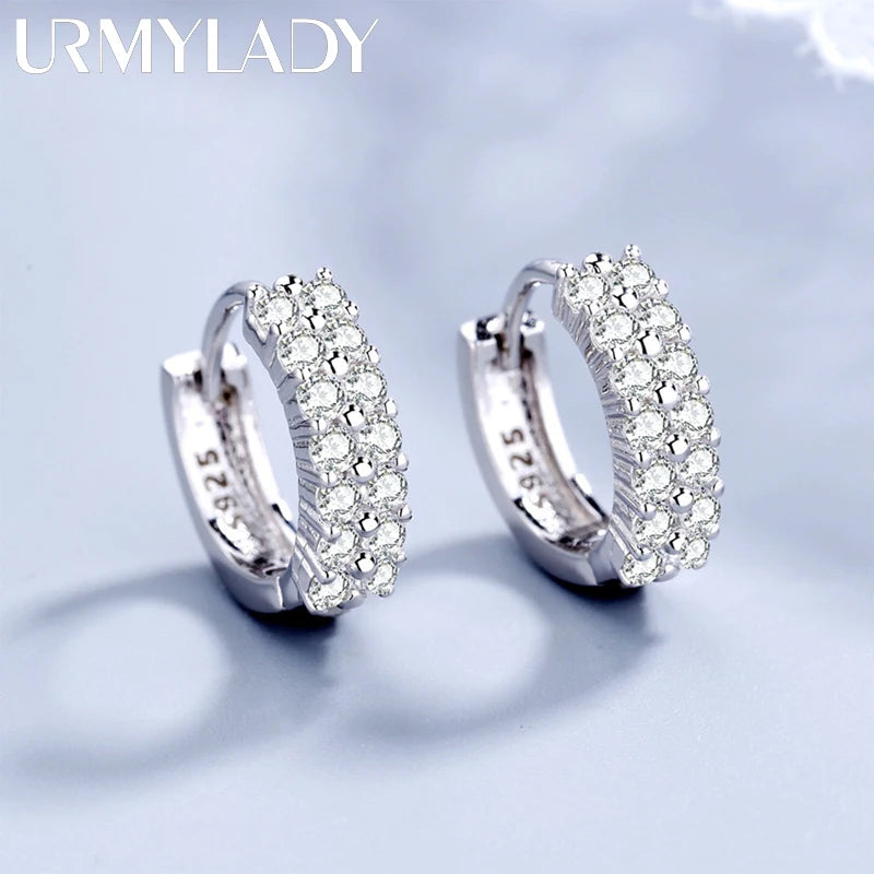 925 Sterling Silver Crystal Zircon Double Row Round Stud Earrings for Women