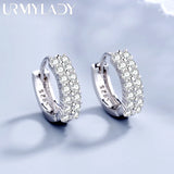 925 Sterling Silver Crystal Zircon Double Row Round Stud Earrings for Women