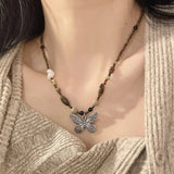 Collar de mariposa con cuentas de estilo chino: elegante cadena de clavícula de verano para mujer