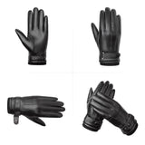 BISON DENIM Genuine Sheepskin Leather Men Gloves Autumn Winter Windproof Warm Flleece Touch Screen Full Finger Gloves for Men