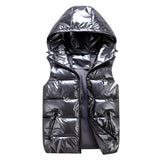 Classic Hooded Vest Man/Woman/Child Winter Hooded Glossy Cotton Vest Casual Waistcoat Men's Sleeveless Jacket Warm Overcoats Hat