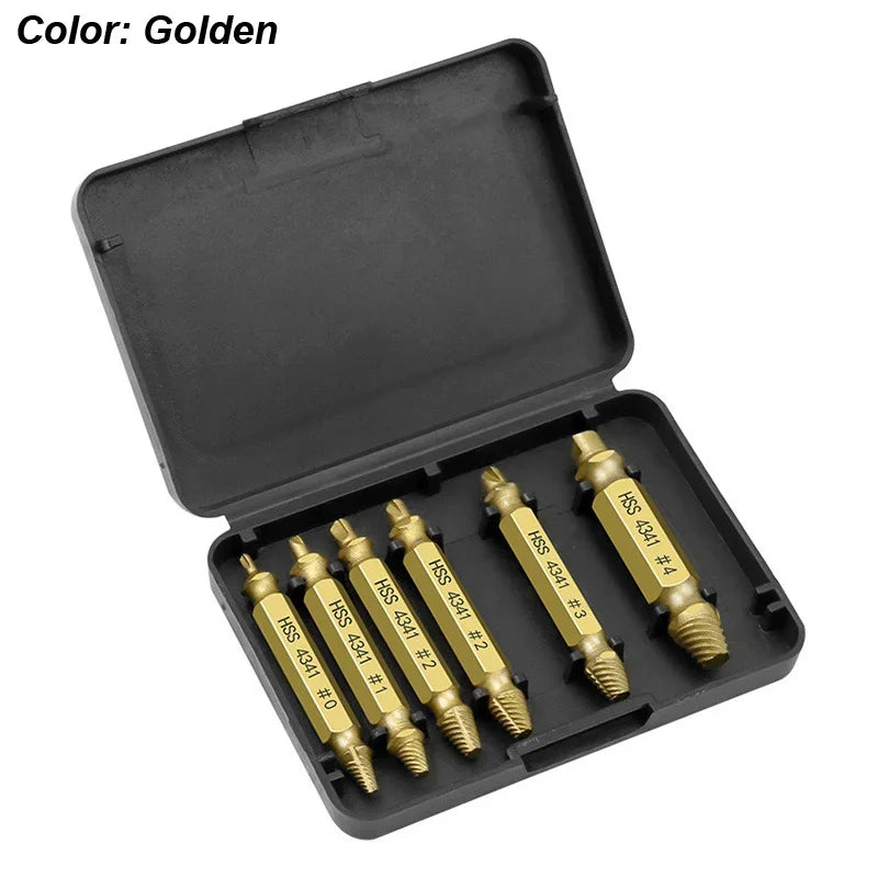 6-Piece Damaged Screw Extractor Set – High-Speed Steel Drill Bit Kit for Stripped and Broken Screws