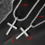 Iced Out Cross Pendant Necklace – Hip Hop Tennis Chain for Men & Women