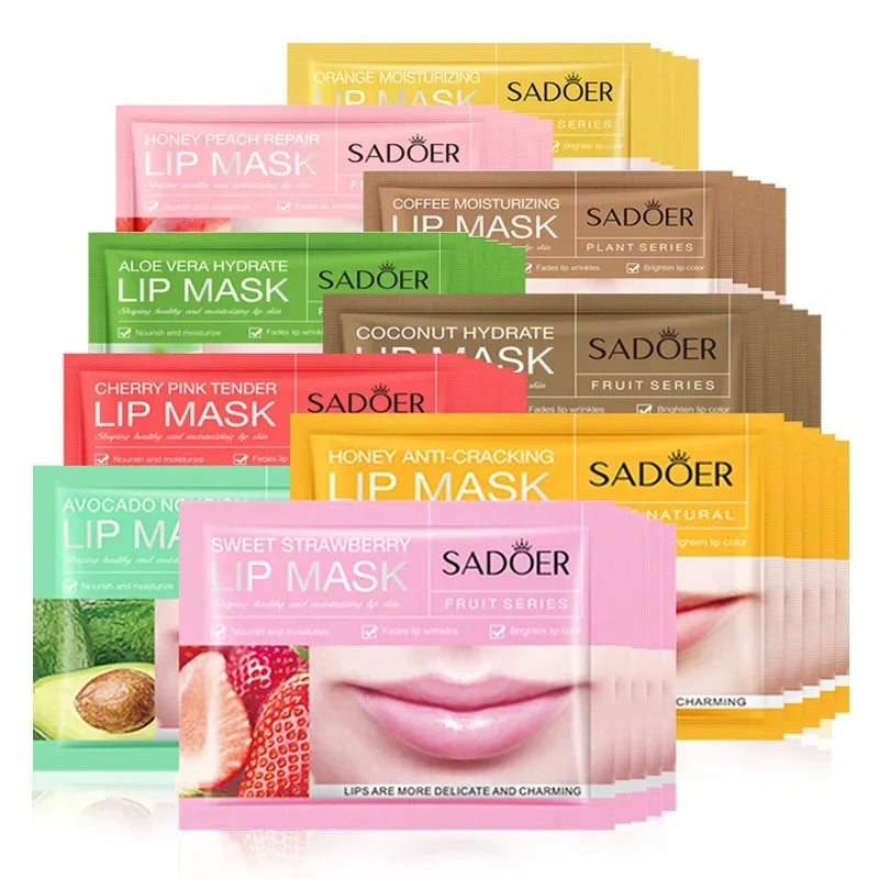 Fruit-Infused Lip Mask Set - 10pc Hydrating Collagen Lip Patches for Plump, Nourished Lips