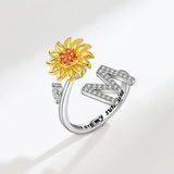 Sunflower Spinner Ring - Stainless Steel Initial Letter Anxiety Relief Jewelry for Women