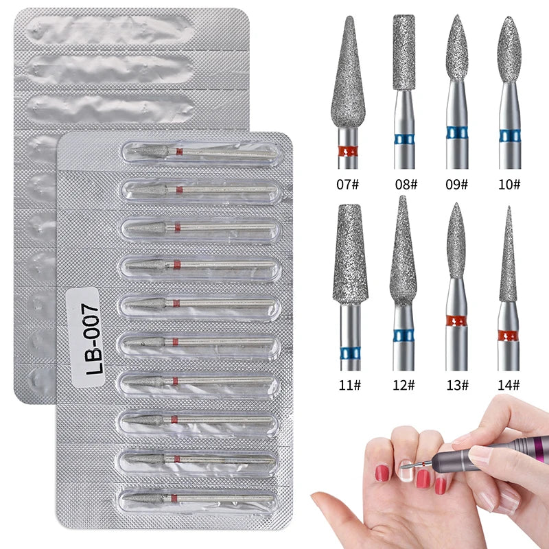 10-Piece Diamond Nail Drill Bit Set for Manicure & Pedicure – Professional Quality for Acrylic & Gel Nails