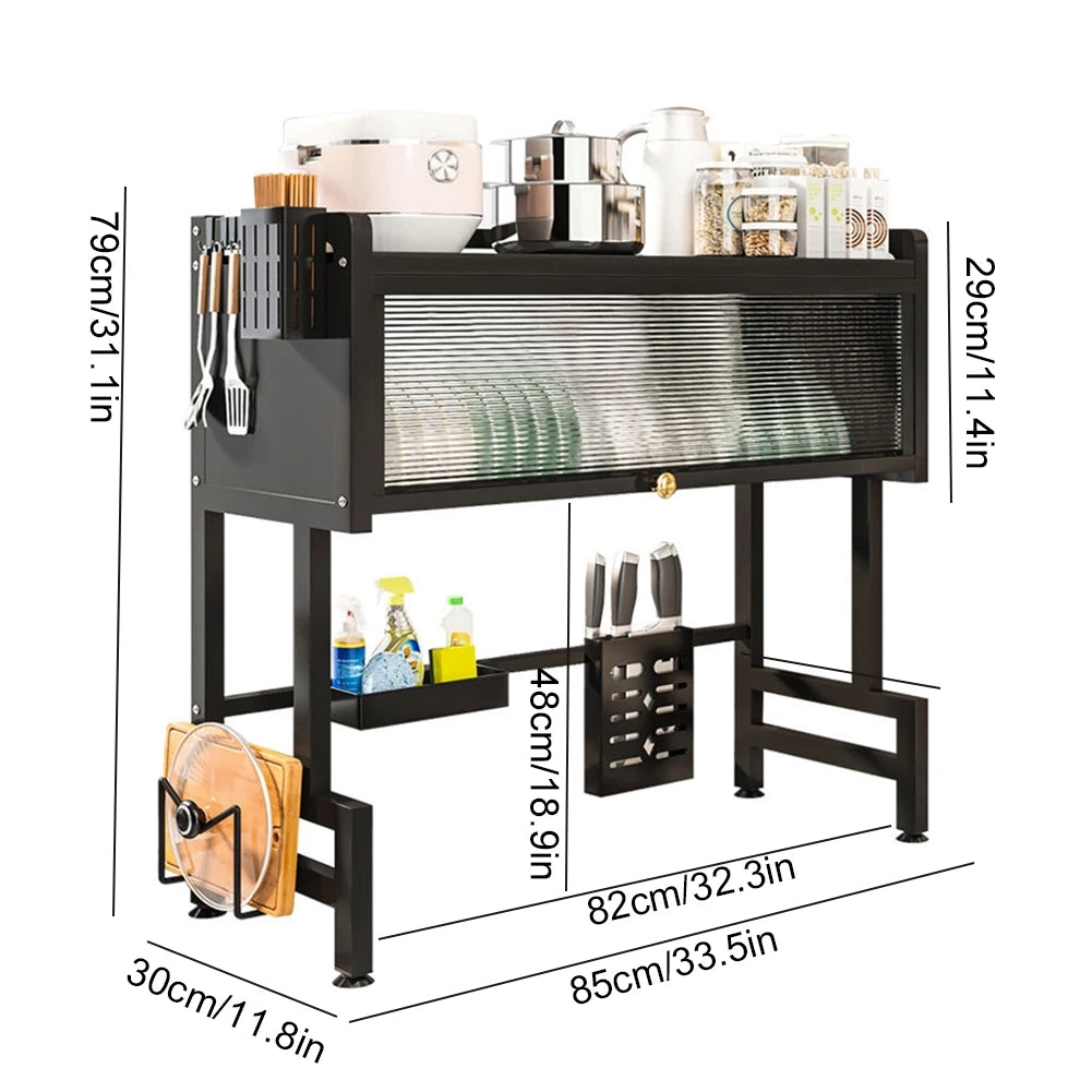 Large Over-the-Sink 3-Tier Dish Drying Rack with Dust Cover – Carbon Steel Kitchen Organizer
