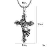 Stainless Steel Praying Hands Cross Necklace - Vintage Hip Hop Pendant Chain for Men
