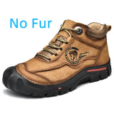 Men’s Winter Leather Ankle Boots – Lace-Up Cowhide Boots with Plush Lining for Cold Weather
