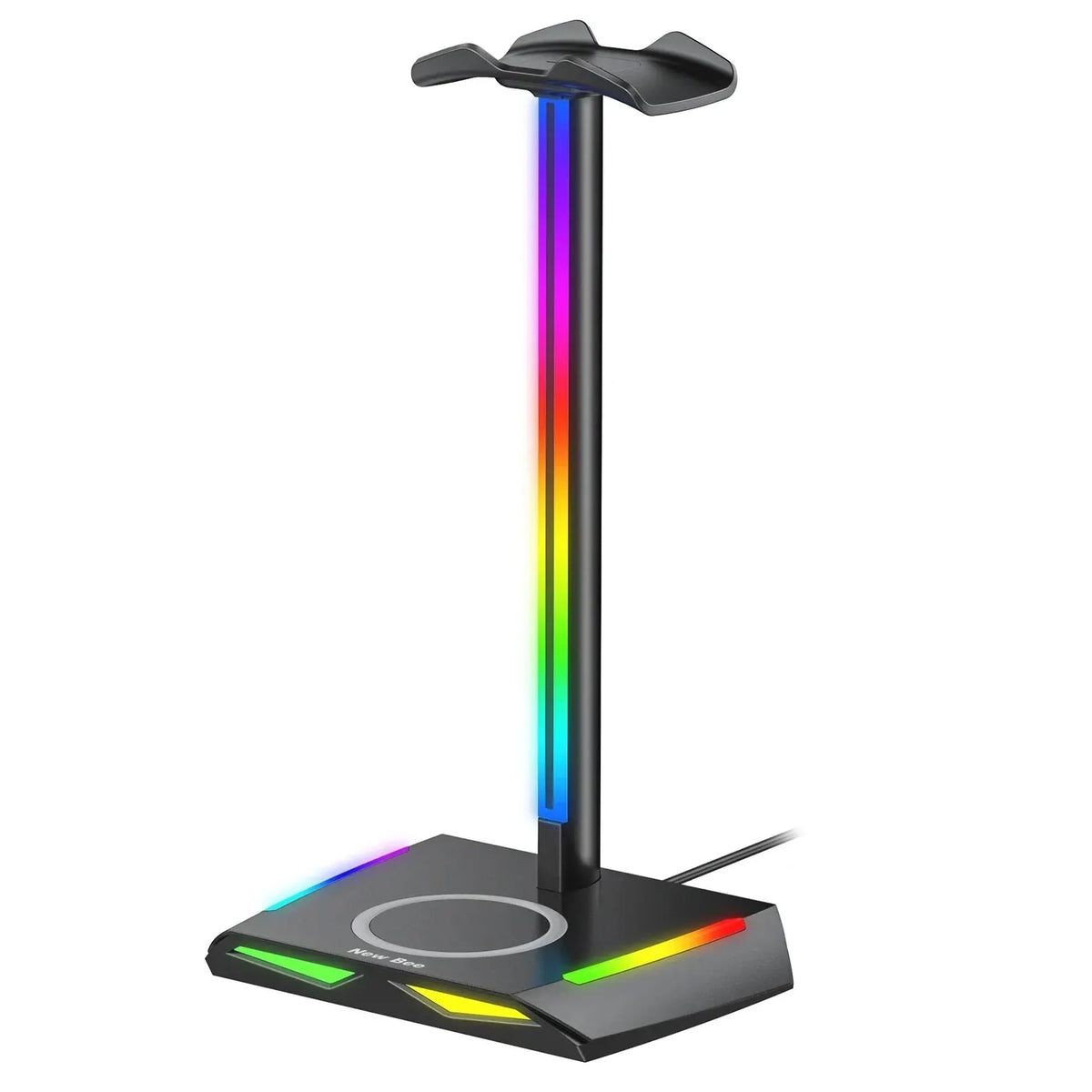 Soporte para auriculares New Bee Z12 RGB con cargador inalámbrico: soporte de escritorio para auriculares para juegos con puertos USB