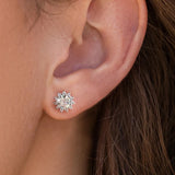 0.5CT Moissanite Sunflower Stud Earrings - 925 Sterling Silver Halo Jewelry
