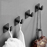 Ganchos de pared negros: perchero de aleación de aluminio autoadhesivo, toallero y soporte para batas para baño y hogar