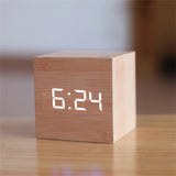 Modern Wooden Digital LED Alarm Clock with USB or Battery Power