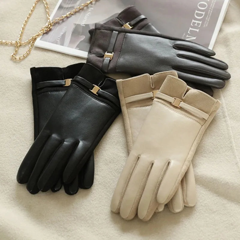 Fashionable Women’s Wrist-Length Gloves – Premium Synthetic Leather & Spandex