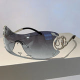 Rimless Gradient Oversized Snake-Leg Sunglasses – Y2K Wrap-Around Punk Shades for Women
