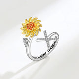 Sunflower Spinner Ring - Stainless Steel Initial Letter Anxiety Relief Jewelry for Women
