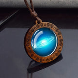 Vintage Wooden Round Pendant Necklace – Adjustable Rope Chain for Men & Women