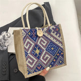 Women’s Linen Tote Bag – Foldable Casual Handbag with Large Capacity & Cotton Rope Handle