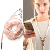 Auriculares con micrófono y collar de perlas y diamantes de imitación de color rosa: elegantes auriculares con cable para iPhone, Samsung y Xiaomi