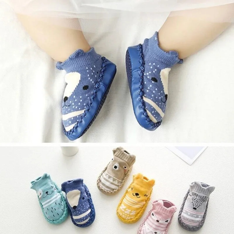 Calcetines antideslizantes para bebés con suela de goma: pantuflas suaves para interiores para recién nacidos y niños pequeños