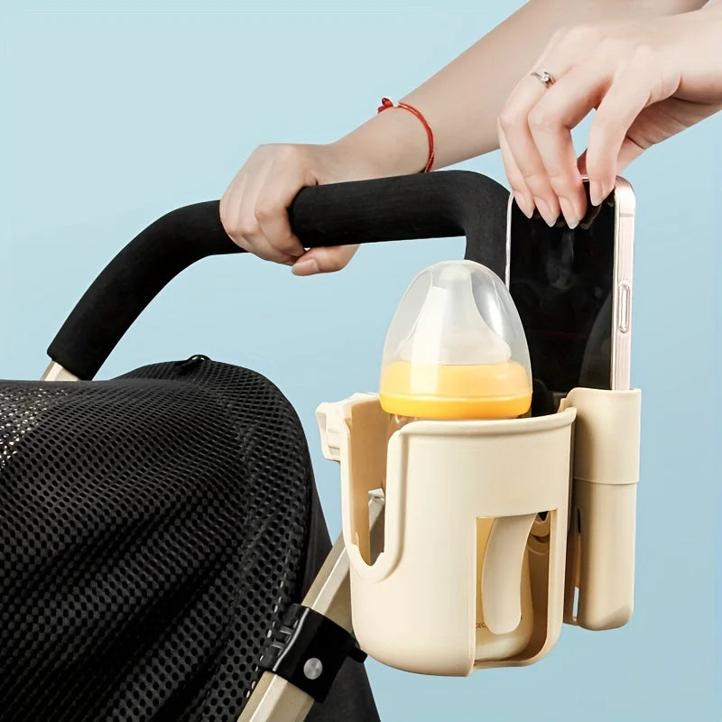 Portavasos universal 2 en 1 para cochecito con soporte para teléfono: perfecto para cochecitos, sillas de ruedas y bicicletas