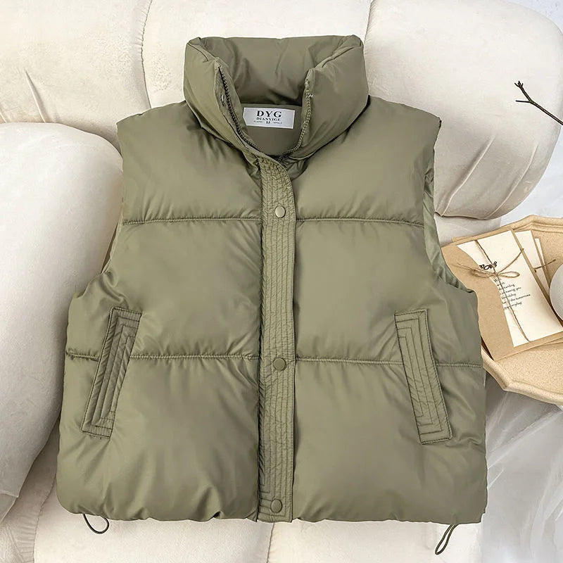 Women’s Thick Cotton Down Vest – Casual Outerwear for Autumn & Winter
